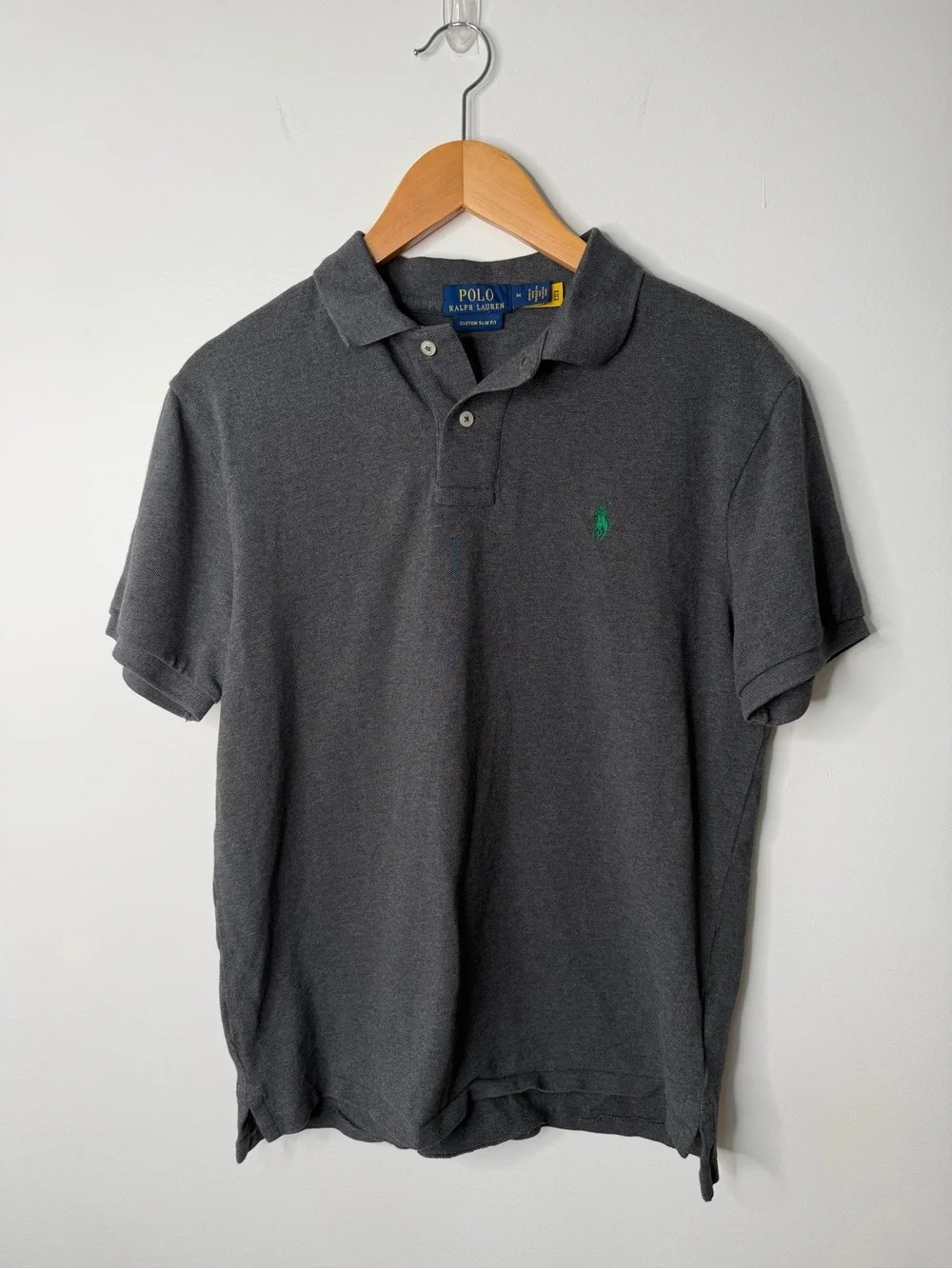 Polo Ralph Lauren Custom Slim Fit Charcoal Gray Polo Shirt Green Pony Logo